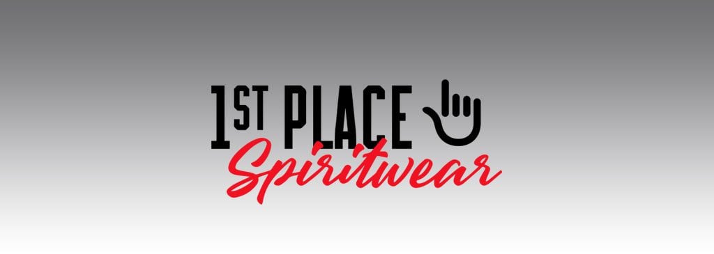 1st Place Spiritwear logo with hand gesture.