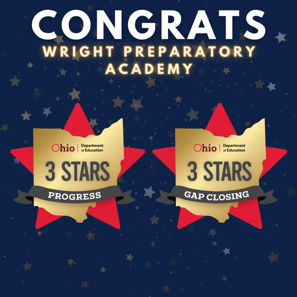 Wright Preparatory Academy recognized with 3 stars for progress and gap closing.